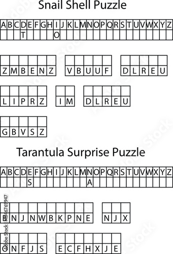 Two Alphabet Letter Puzzles Snail Shell Tarantula Surprise Grids letters