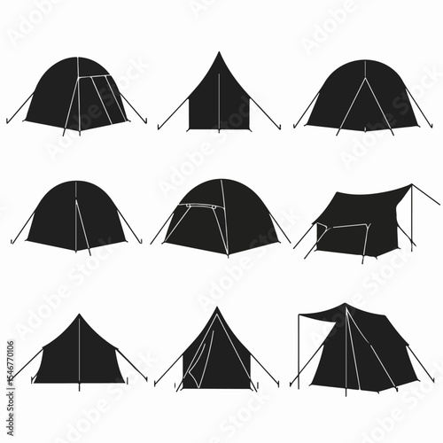Tent camping shelter icon set for outdoors