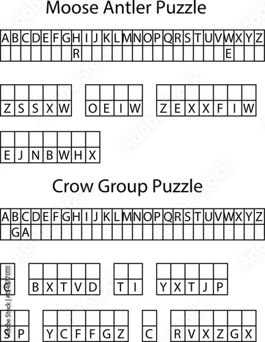 Two Alphabet Letter Puzzles Moose Antler and Crow Group Grids letters game