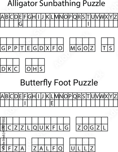 Alligator Sunbathing Butterfly Foot Letter Puzzles Grids vector