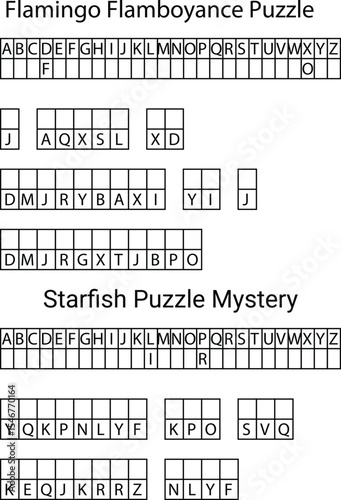 Flamingo Flamboyance Starfish Puzzle Mystery Alphabetical Grid Game Letters vector