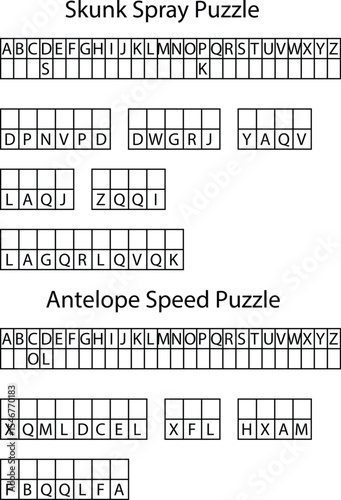 Two Alphabet Letter Puzzles Skunk Spray Antelope Speed Word Search Grids letters