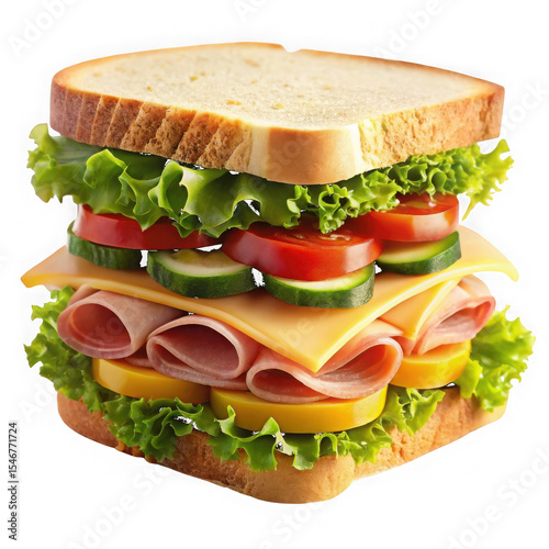 Delicious Ham and Cheese Sandwich with Lettuce and Tomato isolated on a transparent background