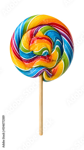 Wallpaper Mural Colorful rainbow swirl lollipop on wooden stick isolated on white background perfect for sweet treats and confectionery concepts Torontodigital.ca