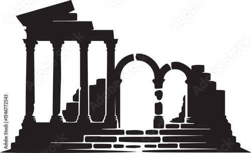 Ancient roman and greek ruins silhouette architecture silhouette icon