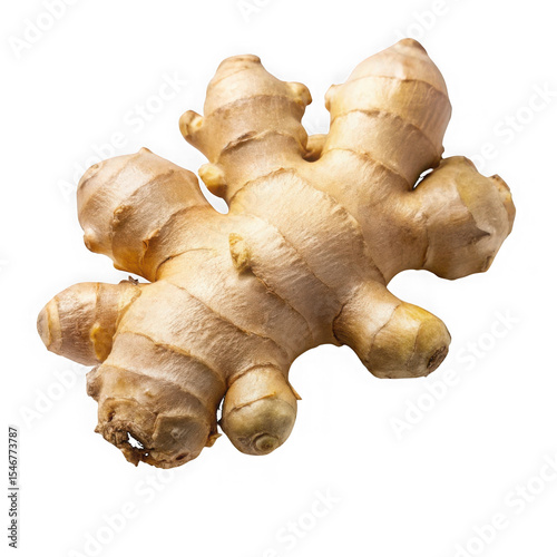 Detailed Close Up of Single Piece Fresh Ginger Root isolated on a transparent background
