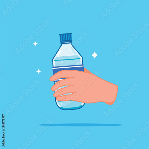 Handheld plastic water bottle with a lid, healthy blue drinking water packed in a standard 380ml capacity