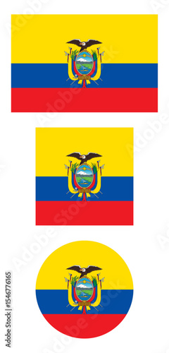Ecuador flag PNG vector. Ecuador square and round icon isolated on transparent PNG background. Ecuador flag icon.