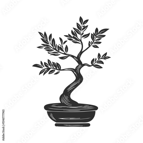 Bonsai Tree Silhouette Illustration. Symbol Of Nature, Tranquility, And Artistry Isolated Vector Illustration