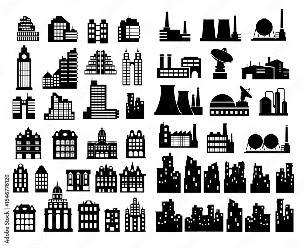 Obraz premium City buildings and industrial factories icons representing urban landscape
