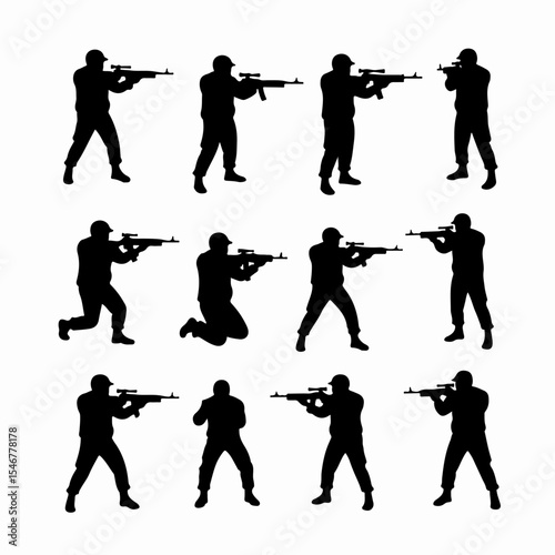 Soldier silhouette, army, weapon, military, war, action