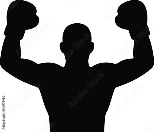 Silhouette boxer champion raising arms in victory Vector Illustration