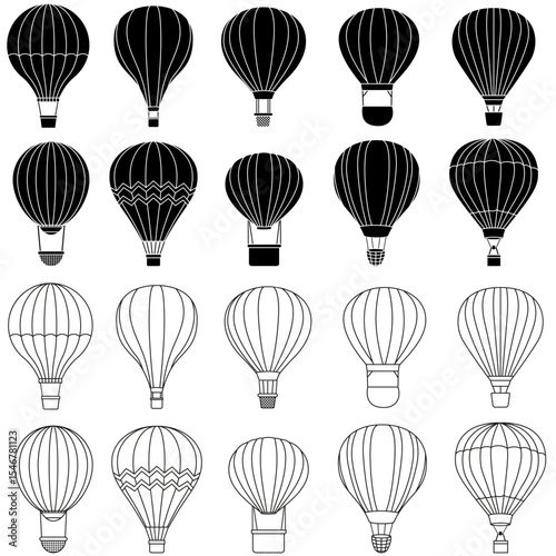 Air balloon vector icon set. aerostat illustration sign collection. Ballon logo. Air balloons web icons.