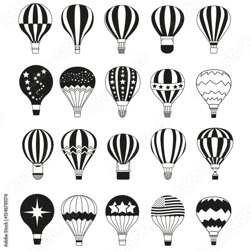 Air balloon vector icon set. aerostat illustration sign collection. Ballon logo. Air balloons web icons.