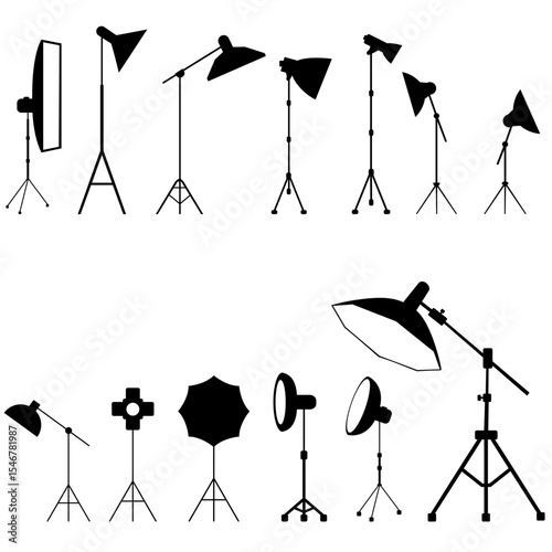 Studio light vector icon set. Studio illustration sign collection. Studio shooting logo. Photoshoot web icons.