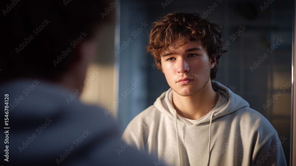 Fototapeta premium A young man reflecting on regret in a prison cell