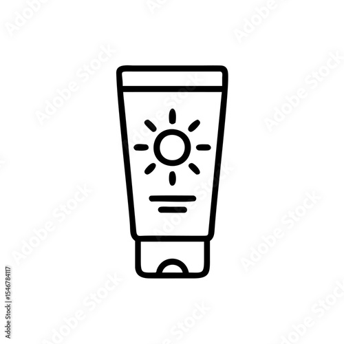 Line Icon Sunblock Tube Sunscreen Summer Sun Protection Lotion Bottle Hadmade vector