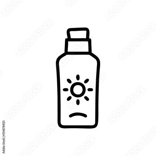 Line Art Sunblock Bottle Icon Sunscreen Summer Protection Hadmade vector