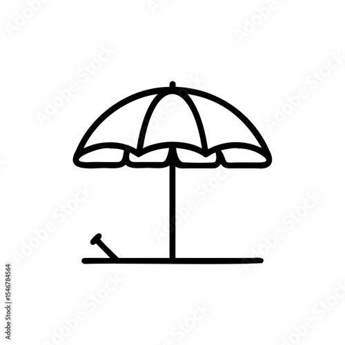 Beach Umbrella Icon Line Art Simple Summer Shade Parasol Design sunshade