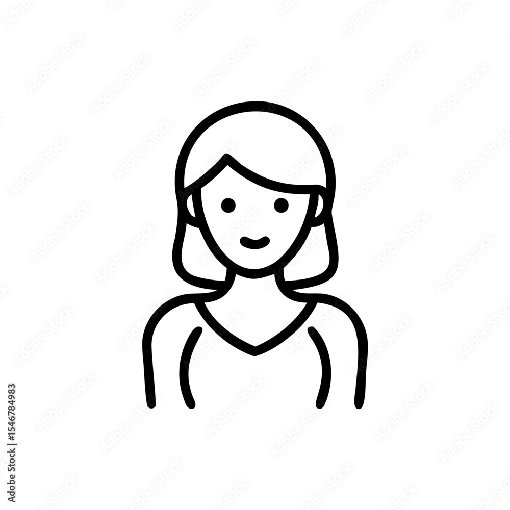 Simple Line Art Icon of a Woman with Short Hair Wearing a V Neck Top female girl Simple Line Art Icon of a Woman with Short Hair Wearing a V Neck Top female girl