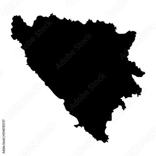 Vector map of Bosnia and Herzegovina, a country in Southeast Europe. Detailed black silhouette, isolated on white background.