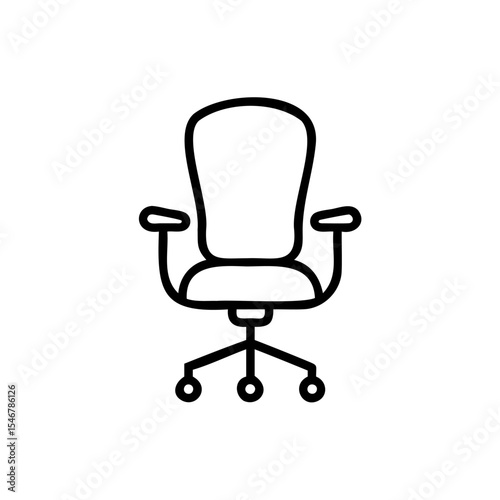 Outline Drawing of an Office Chair with Wheels and Armrests vector