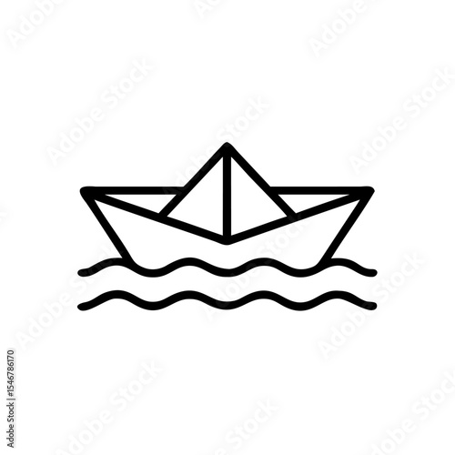 Line Art Paper Boat Floating Wavy Water Simple Icon Design origami waves