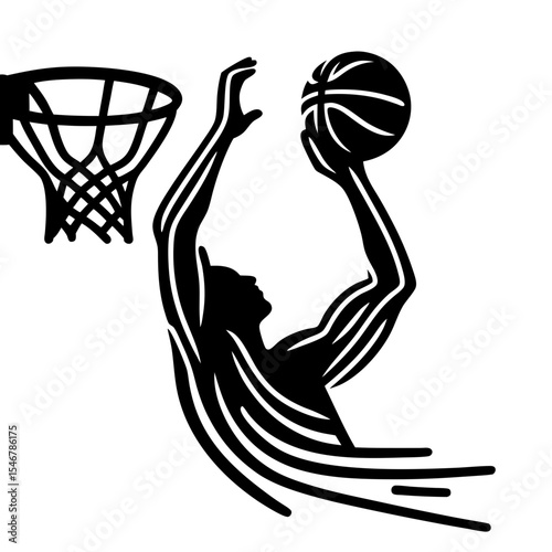 Basketball player making a slam dunk in silhouette style, transparent background    