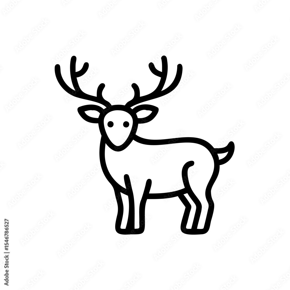 Fototapeta premium Line Art Illustration of a Reindeer Standing on Background Simple Handmade Style Icon Design
