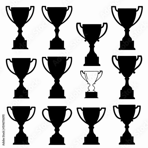 Silhouette trophies awards set champion success competition