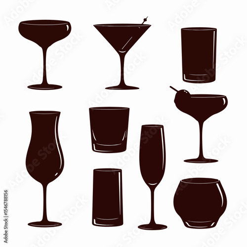 Silhouette drink glasses assortment for bar menu