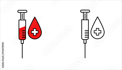 Icon  set.Drill Blood. related to Blood Donation symbol. long shadow style. simple design editable. simple illustration
