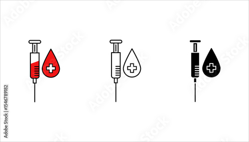 Icon  set.Drill Blood. related to Blood Donation symbol. long shadow style. simple design editable. simple illustration
