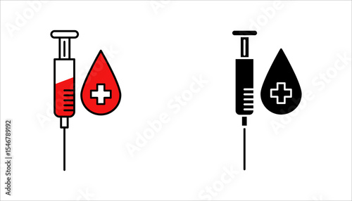 Icon  set.Drill Blood. related to Blood Donation symbol. long shadow style. simple design editable. simple illustration
