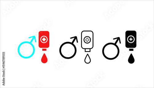 Blood donation, icon set. World Blood Donor Day concept. Male and female volunteers donate blood while sitting on a hospital medical chair with medical staff
