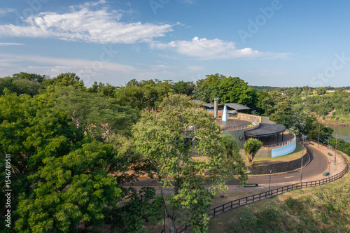 Aerial view of the Three Borders Landmark in Misiones, Argentina.