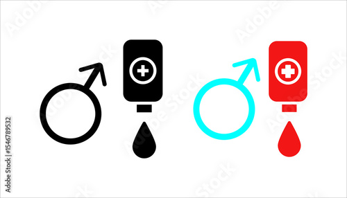 Blood donation, icon set. World Blood Donor Day concept. Male and female volunteers donate blood while sitting on a hospital medical chair with medical staff

