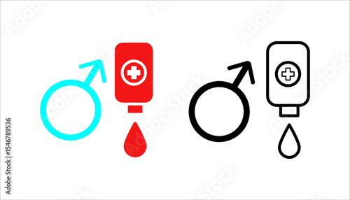 Blood donation, icon set. World Blood Donor Day concept. Male and female volunteers donate blood while sitting on a hospital medical chair with medical staff
