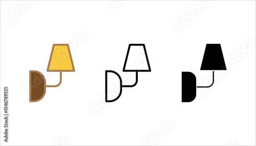 Wall lamp, linear icon set. Mounted lighting fixture for indoor use. Line with editable stroke.
