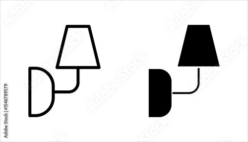 Wall lamp, linear icon set. Mounted lighting fixture for indoor use. Line with editable stroke.
