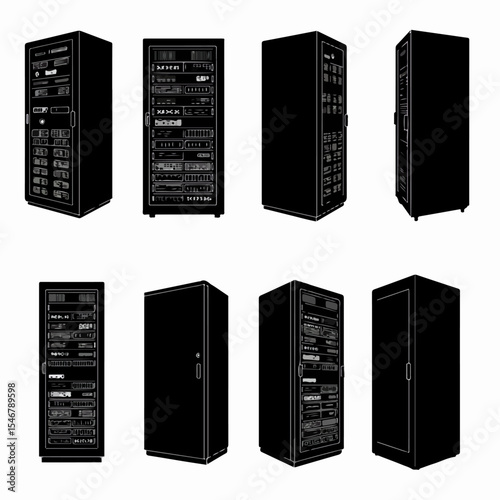 Server rack variations in monochrome style artwork