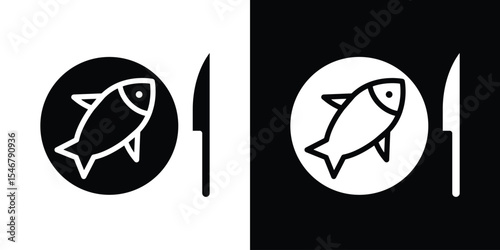 Fish and a knife icon of a flat style vector