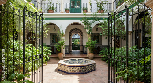 Wallpaper Mural Charming Spanish Courtyard With Fountain Ornamental Tiled And Lush Greenery Torontodigital.ca
