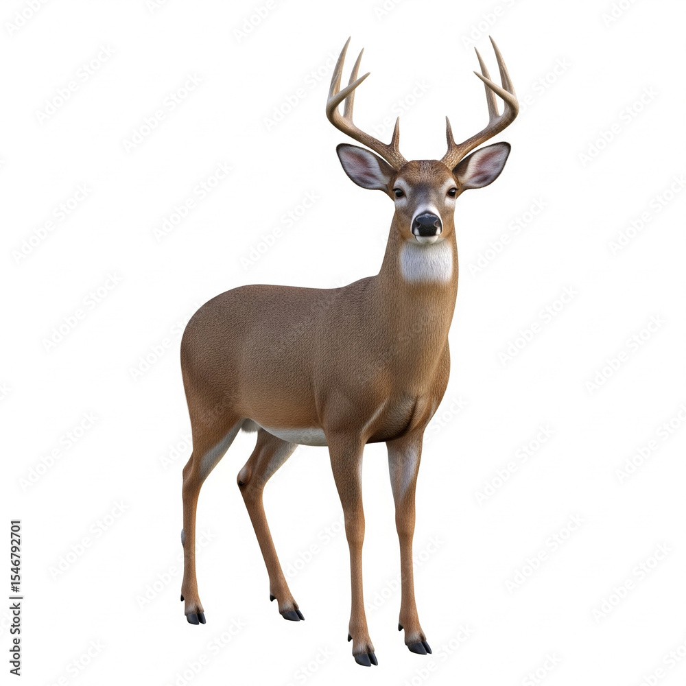 Obraz premium realistic stag with large antlers isolated on white background