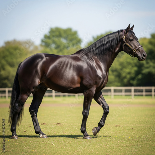 black horse running full body side view isolated on white background