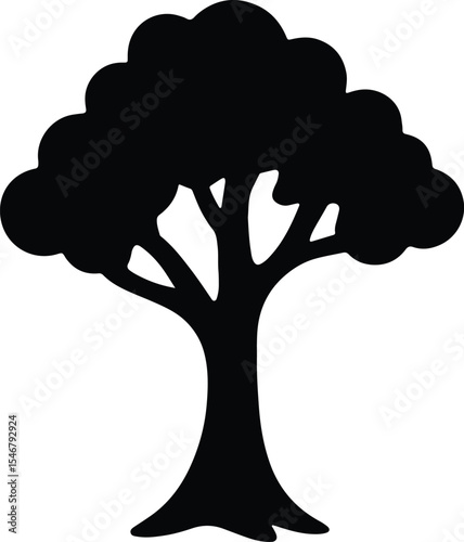 Silhouette deciduous tree simple minimalist black and white Vector Illustration