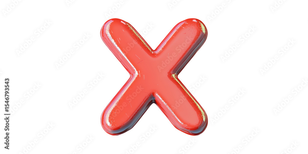 Fototapeta premium Red 3D Glossy X Symbol. Represents Error, Rejection, Or Incorrect Choice Isolated On Transparent Background