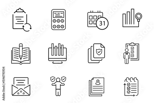 Audit Line stroke Icons set. Inspection, documentation, auditor, checkmark, accounting icons. Check and audit icons collection. Vector editable illustration