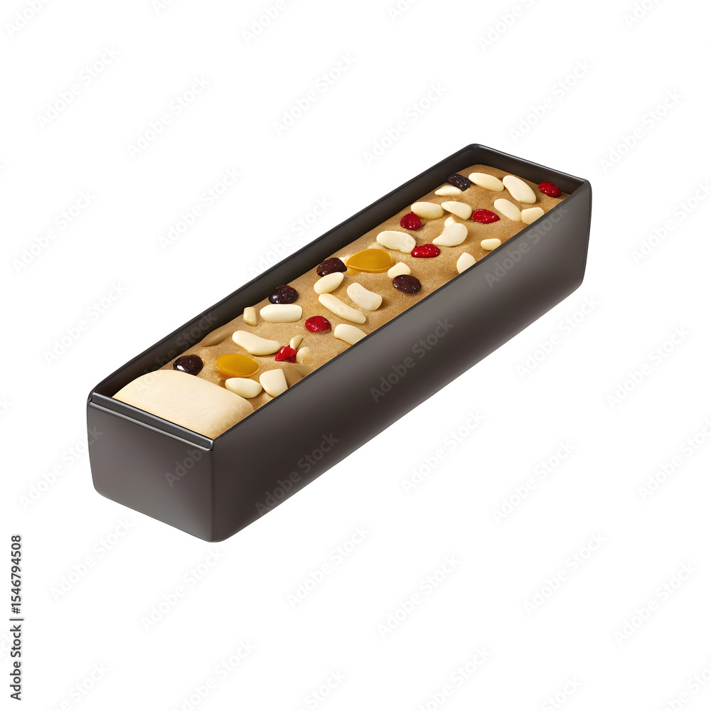 Dried Fruit and Nut Bar in Dark Loaf Pan isolated on a transparent background Dried Fruit and Nut Bar in Dark Loaf Pan isolated on a transparent background