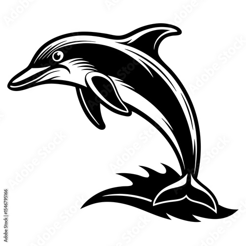 Dynamic black and white dolphin illustration for marine conservation, education, and branding